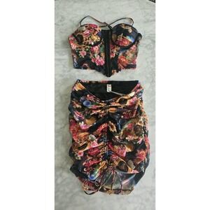 Kimcine Curve Two-piece Sexy Floral Top And Bottom Size Large
